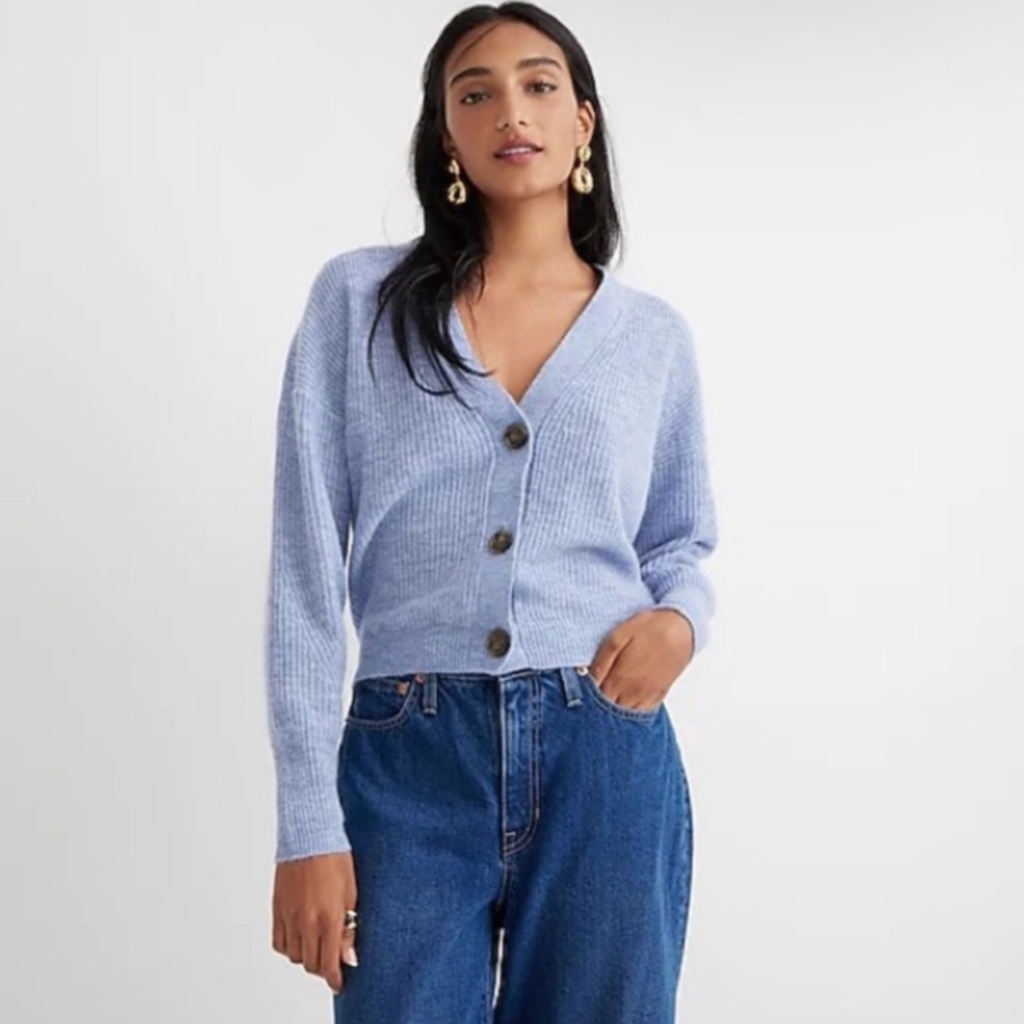 J. Crew Ribbed V-Neck Cardigan Sweater - Blue River - Size M